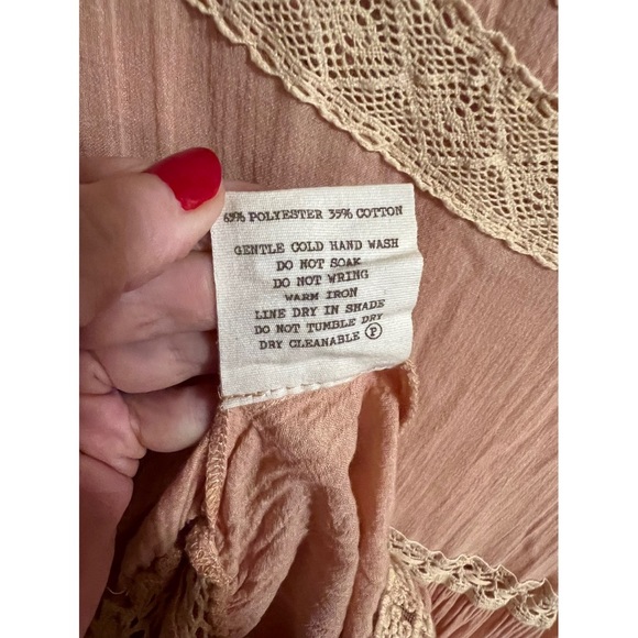 EUC SPELL prairie blush peach nude midi maxi layered lace ruffles dress S small - Picture 7 of 9